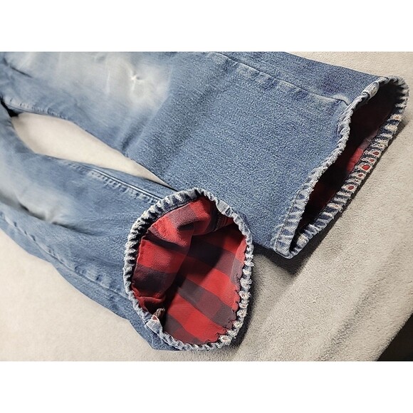 LL Bean Flannel Lined Jeans Mens 33 30x20 Straight Cotton Rise Distressed Work - Picture 5 of 16